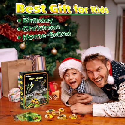 GobiDex Amber Dig Kit for Kids Ages 6+, Excavate 6 Insects Specimens | STEM Geographic Educational Bugs Toys, Excavation Toys for Fun Bugs Party Favors, Science Kits for Kids Age 6-8 8-12