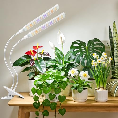 Kullsinss Clip-on Grow Lights for Indoor Plants, 114 LEDs 15W Plant Light | White 2-Gooseneck Plant Lamp for Seedlings, Full Spectrum Growing Lamp with Red/Blue/Yellow/White LEDs, Timer & Dimmable - size: 2 Heads-White