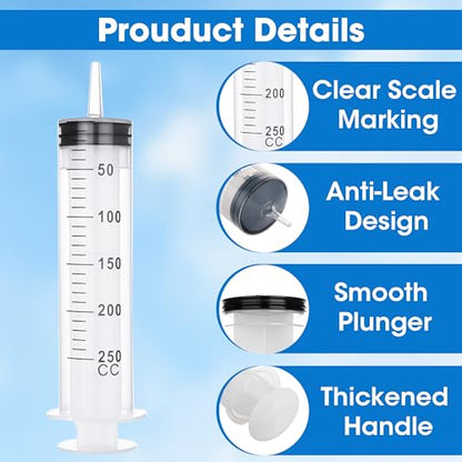 250mL Large Syringes with Tip Adapter, Plastic Syringe for Liquid, Individual Sterile Sealed for Scientific Dispensing, Paint, Watering - style: 250 ml