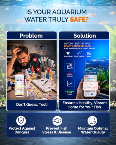 Digital Aquarium Water Test Kit, App-Enabled 10-in-1 Fish Tank Test Kit for Freshwater & Saltwater, Aquarium Test Strips for Fish Tanks, Reef, pH, Ammonia, Nitrate, Nitrite, GH, KH, Chlorine