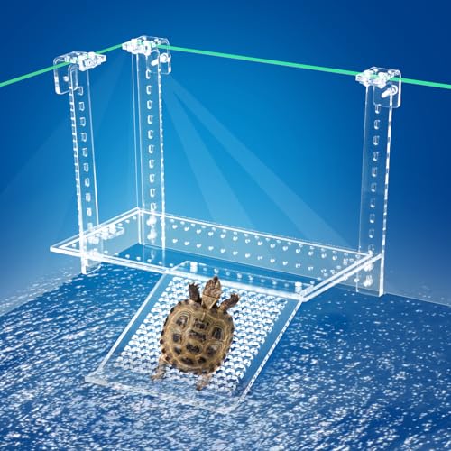 Turtle Docks Large Adjustable Turtle Basking Platform for Aquatic Turtles, Slip-Resistant Ramp, Stable Structure, Fits 0.3"-2" Thick Tanks, Adjustable Ramp Angle(13'' x 6.9'')