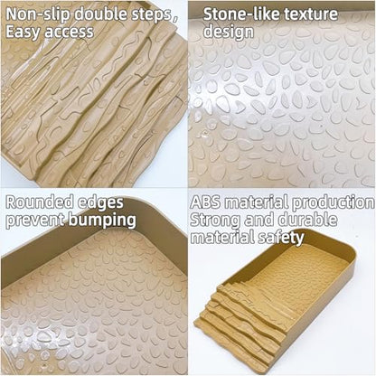 7 PCS Reptile Water Dish Bathing Pool Tortoise Habitat Accessories | plastic,water proof,multi-function,with climbing ramp food dishes reptile plants tweezer,for turtle gecko snake frog - color: faint yellow