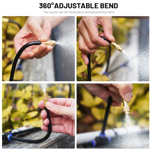 Thiswing 360° Adjustable Drip Irrigation System with 5 Nozzles | 20 FT Automatic Watering System, Raised Bed Sprinkler, Misters for Garden, Yard, Lawn and Outdoor Plants, 5/16" Tubing - size: 20FT