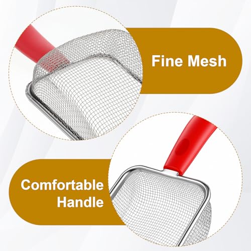 Fine Mesh Metal Reptile Litter Cleaner Scooper, Stainless Steel Mesh Litter Shovel, Black Non-Slip Handle Sifter for Lizard Substrate Reptile Terrarium Sand Waste, Red