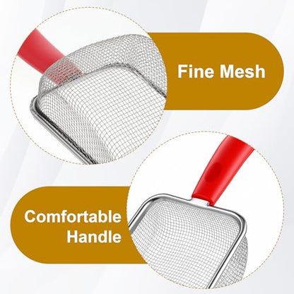 Fine Mesh Metal Reptile Litter Cleaner Scooper, Stainless Steel Mesh Litter Shovel, Black Non-Slip Handle Sifter for Lizard Substrate Reptile Terrarium Sand Waste, Red