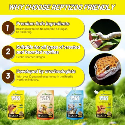 Crested Gecko Food, Silkworm Paste Reptile Food Made with Fresh Insects Gecko Food Complete Diet 2.82oz