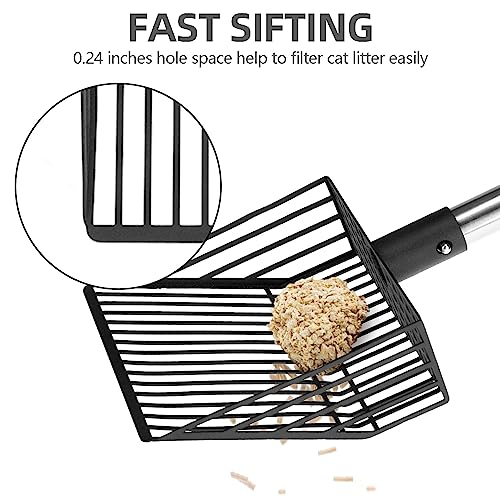PUPTECK Metal Cat Litter Scoop Adjustable Long Handle Stainless Steel | Fast Sifting Chicken Poop Scooper Coop Accessories, Heavy Duty & Non-Stick Kitty Litter Sifter with Deep Shovel - size: 20"-40"(Adjustable with snap buttons)