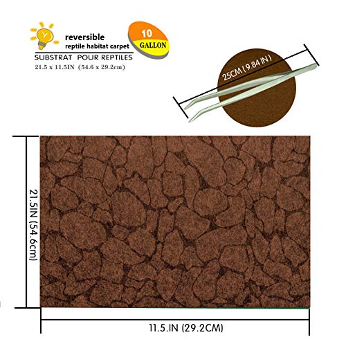2PCS 21.5 x 11.5in Reptile Carpet 10Gallon,Pet Terrarium Liner,Reptiles Cage Mat/Substratefor Snakes, Chameleons, Geckos ands Kitchen Use with Tweezers Feeding Tongs - size: 21.5inx11.5in