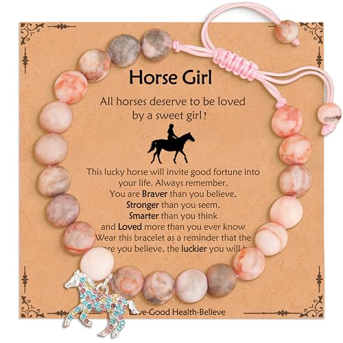 Axolotl/Horse Bracelet Gifts for Girls Kids, Charm Pearl Bead Bracelet Cute Stuff Birthday Jewelry for Daughter Granddaughter Teens - style: Horse-Girl-2