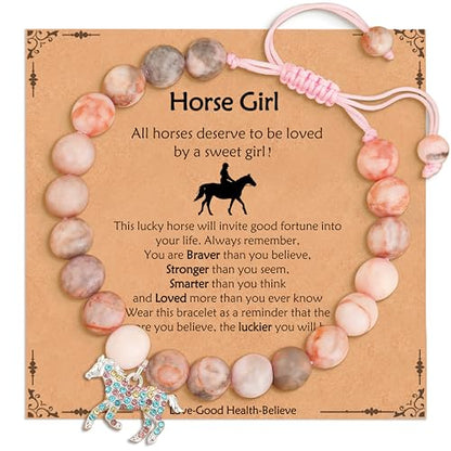 Axolotl/Horse Bracelet Gifts for Girls Kids, Charm Pearl Bead Bracelet Cute Stuff Birthday Jewelry for Daughter Granddaughter Teens - style: Horse-Girl-2