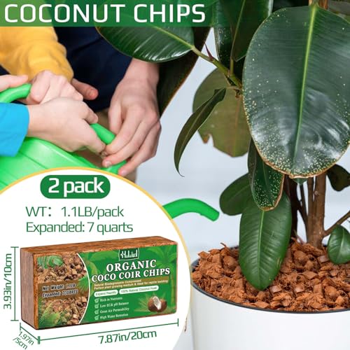 Halatool 2 Pcs Coco Husk Chips for Plants - 2.2 LB 100% Organic Coconut Coir Chips with Low EC and pH Balanced, Compressed Coco Substrate Growing Mulch Medium for Landscaping, Herbs, Plants, Flowers - color: 2pcs