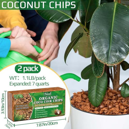 Halatool 2 Pcs Coco Husk Chips for Plants - 2.2 LB 100% Organic Coconut Coir Chips with Low EC and pH Balanced, Compressed Coco Substrate Growing Mulch Medium for Landscaping, Herbs, Plants, Flowers - color: 2pcs