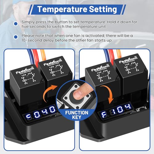 12V Digital Radiator Fan Switch Kit with Mounting Kit, Dual Electric Fan Switch Replace #0444, Adjustable 104°F-230°F w, IP54 - style: Digital Radiator Fan Controller Switch Kit