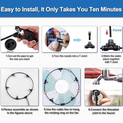 Fan Misting Kit for Outside Patio 35FT, Outdoor Fan Misters Cooling System. | Double-Loop Water Mist for Backyard, Porch, Umbrella,Deck,Canopy,Pergola,Pool. Yard BBQ Accessories, Party Supplies - size: 33FT