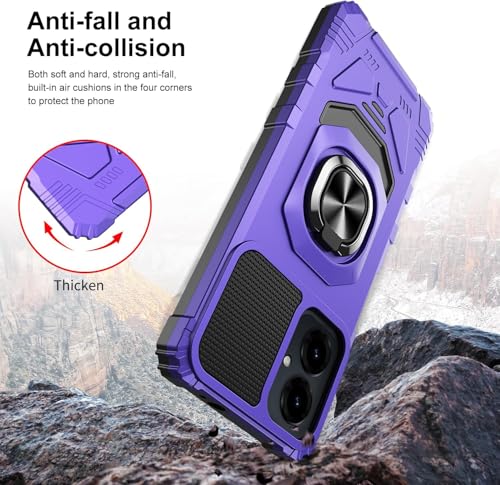 for Cricket Icon U656AC 2026 Robotic Ring Stand Hybrid Cover Phone Case + Tempered Glass + Extreme Band (Purple) - color: Purple