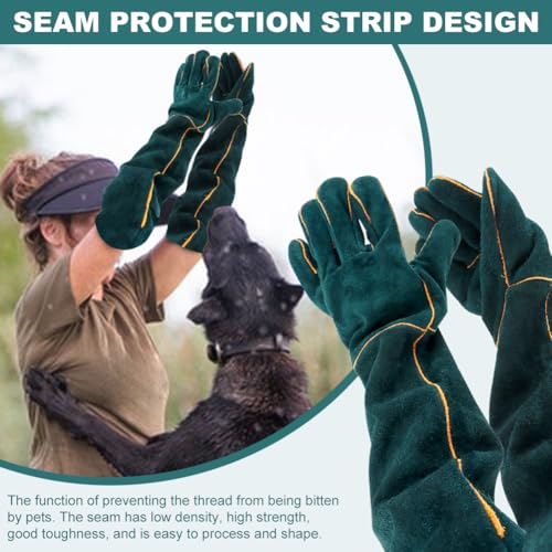 23.6inch Leather Animal Handling Gloves Bite Proof with 40inch Collapsible Snake Hook