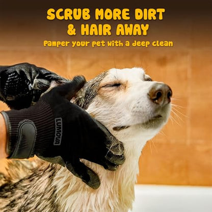 Pet Grooming Glove – Patented Rubber-Massage Shedding Bath & Hair Remover for Dogs, Cats & Livestock – Lightweight, Flexible, Secure Fit (Black) - color: Black