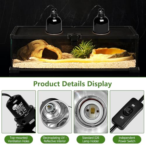 Reptile Light Fixture 5.5 inch Deep Dome with Switch, Optical Reflecting Cover for UVB/UVA Basking Bulbs & Ceramic Heat Emitters - style: Deep Dome (Max 150W)