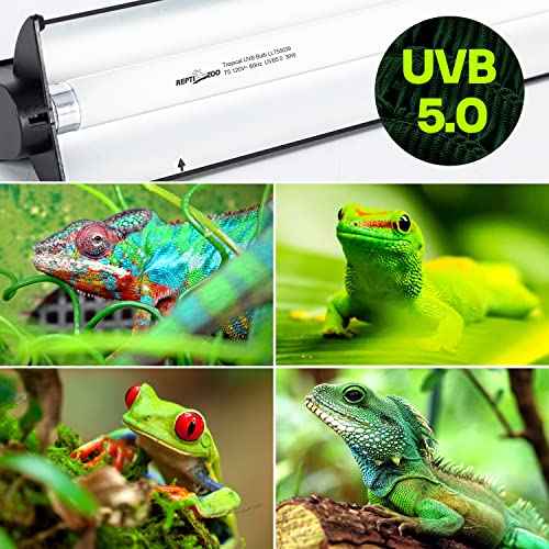 REPTI ZOO 39W Reptile T5 HO UVB Lighting Combo Kit, 34" Light Fixture Reptile Terrarium Hood, with Detachable Curved Reflector and 5.0 UVB T5 Lamp Bulb, ETL certificated - size: 39W