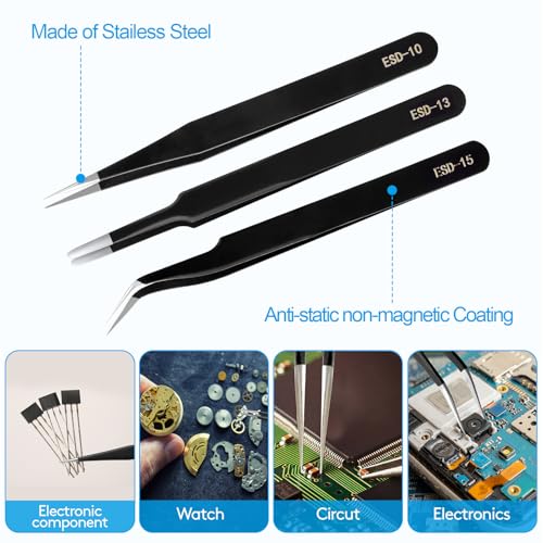 YHYZ 6pcs Precision Tweezers Set, Premium Anti-Static Stainless Steel ESD Tweezers Set Kit for Electronics, Sodlering，Jewelry, Craft, Laboratory Work, DIY - style: 6PCS, Version 1