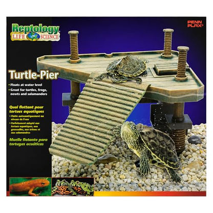 Penn-Plax Reptology Turtle Pier and Basking Platform, Medium - Adjust Height Up to 12 In - Floats at Water Level -Easy Ramp Access for Turtles, Frogs & Reptiles in Aquariums or Terrariums, 11.5x9.5 In - style: Turtle Pier - Medium