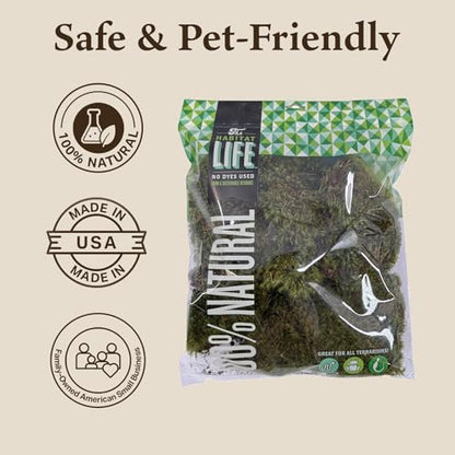 Mood Moss for Terrarium Habitats, Medium 1-Pack | Preserved Moss for Reptiles, Amphibians & Invertebrates Terrariums, Humidity Control, Soft, Dye-Free, Family Owned, USA Made - size: Medium 1-pack, style: Mood Moss