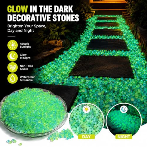 3000PCS Glow in The Dark Rocks for Fish Tank Aquarium Glow Gravel Stones for Pond Walkway Garden Landscape Outdoor Decor Luminous Pebbles for DIY Crafts 3-5mm Blue Green