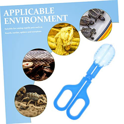 POPETPOP 3Pcs Pet Poop Clamp for Reptiles and Animals Durable Waste Picker Tool for Terrarium Lizards Frogs and Spiders Blue