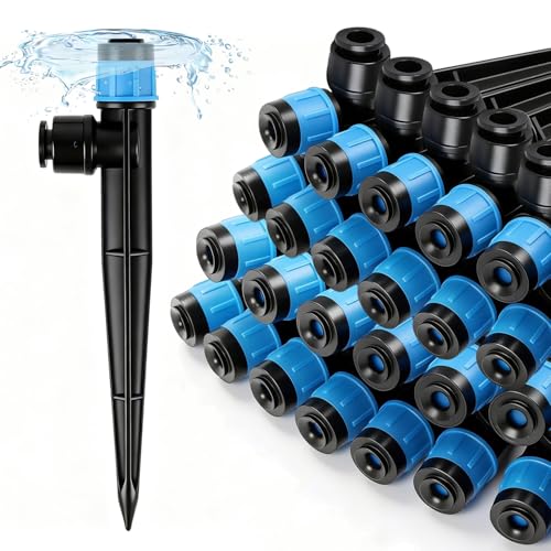 RedChili 35 Pieces Push to Fit Drip Vortex Emitters for 1/4" Drip Irrigation Tubing, Adjustable 360 Degree Vortex Drip Emitters with Stake Full Circle Umbrella Shape Pattern Garden Irrigation Drippers - size: 35P VortexEmitter(Push)