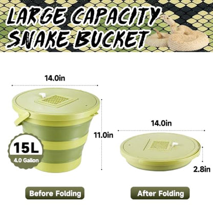 Snake Bucket 15L /4.Gal–Collapsible Container with Vented Seal Lid | 15L/4.0Gal Snake Catcher Bucket with Vented Seal Lid Allows Airflow For Reptiles.For Outdoor Use