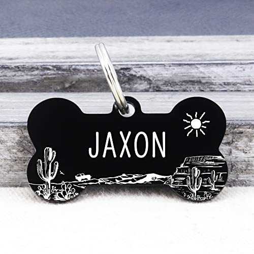 UltraJoys Stainless Steel Pet ID Tag Dog Name Tags Personalized Front and Back Engraving, Customized Dog Tags and Cat Tags, Optional Engraved on Both Sides, Bone Tag with Desert Cactus Design, Small - color: Bone-desert, size: Small