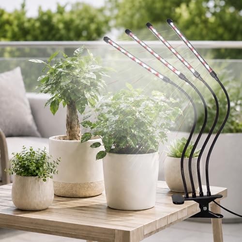 Grow Light for Indoor Plants - Upgraded Version 80 LED Lamps with Full Spectrum & Red Blue Spectrum, 3/9/12H Timer, 10 Dimmable Level, Adjustable Gooseneck,3 Switch Modes (4 Heads Full Spectrum) - size: 4 heads full Spectrum