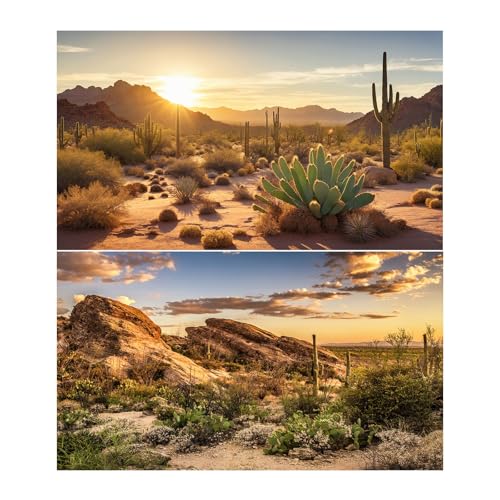 2 Packs Desert Mountain Reptile Tank Background Sunset Desert Gobi Cacti Sand Dunes Aquarium Background Saguaro Sandstone Rock Mountain Range Scenery Aquarium Reptile Enclosure Backgrounds 36x24in - color: Orange_Brown, size: 36(W)x24(H)in