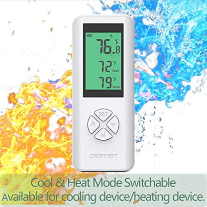 DIGITEN Wireless Temperature Controlled Outlet, Digital Plug-in Thermostat with Remote Control, Built-in Temp Sensor, Heating & Cooling for A/C, Fans, Heaters (Remote Detects Temperature)