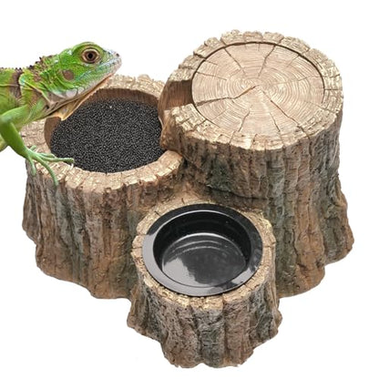 Reptile Water Fountain with Food Dish Terrarium Drinking Fountain for Bearded Dragon, Gecko, Chameleon, Lizard, Tree Frog & Turtle Keeps Water Clear, Easy to Use Water Dispenser