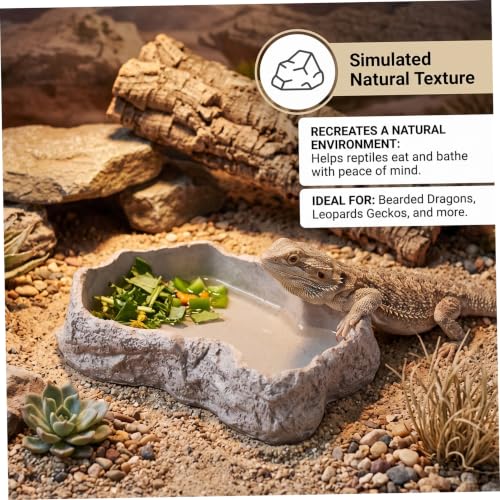Reptile Water Dish 600ml Tortoise Food Bowl - Natural Rock Texture Reptile Bowl, White, 8.9" X 6.50" X 1.77". - color: White