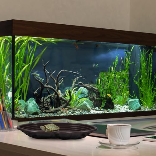 Kisangel Large Turtle Bathing Pool with Ramp 15.35X10.43X1.77In Reptile Water Bowl Tortoise Ramp Platform for Bearded Dragon Gecko Snake Lizard Habitat Accessory