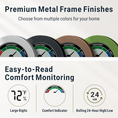 Digital Hygrometer Indoor Thermometer Humidity Meter Room Temperature Humidity Monitor, Metal Frame with Brushed Stainless Finish, DM9442 (Green Stainless) - color: Green Stainless