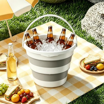 Collapsible Bucket 1.7 Gallon(6.5L)Round Silicone Foldable Bucket for Beach | Heavy Duty Portable Water Pail with Handle for Household Cleaning, Car Washing, Camping, Beach, Fishing and Outdoor Storage - size: Small