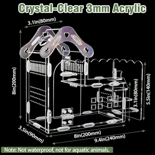 Magnetic Acrylic Jumping Spider Enclosure with Mushroom House, Easy-Feed Hole & Front Opening – Terrarium for Tarantula, Mantis, Beetle, Gecko, Hermit Crab, Reptile Habitat - color: Transparent color