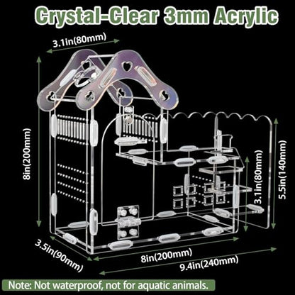 Magnetic Acrylic Jumping Spider Enclosure with Mushroom House, Easy-Feed Hole & Front Opening – Terrarium for Tarantula, Mantis, Beetle, Gecko, Hermit Crab, Reptile Habitat - color: Transparent color