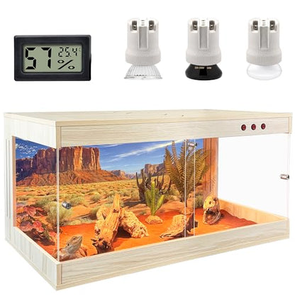 ROYXEN 64 Gallons Reptile Tank, Reptile Enclosure with Lockable Design, Tempered Glass Bearded Dragon Tank for Lizard Habitat (Oak, 40"x20"x19.5") - color: Oak, size: 40"x20"x19.5"