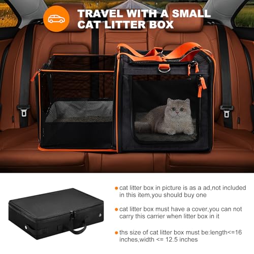 pidipiti 20x14x14 Expandable Large car Carrier for 1 Large /2 Medium Cats | pet Crate for Short Trip or Long road Travel,with zipper lock,pockets,good Visibility,leakproof. - size: 20"L x 14"W x 14"H
