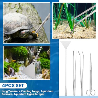 Aquarium Fish Tank Cleaning Tool Kit Include 4 Pcs Long Aquascape Tools Kit 1 Pcs Magnetic Glass Cleaner Brush 5 in 1 Fish Tank Gravel Cleaner and Siphon Vacuum for Terrarium Fish Tank Set