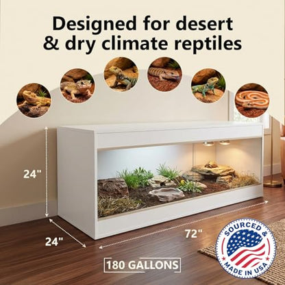180 Gallon Reptile Enclosure 72" x 24" x 24" Bearded Dragon Tank with Sliding Acrylic Doors, Large Terrarium for Leopard Geckos, Snakes, Lizards & Tortoises - Glacier White - color: Glacier White