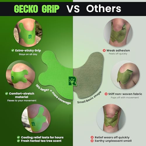 Gecko Grip Herbal Knee Patch | Pain Relief Patches for Knees & Joints | Extra-Sticky, Maximum Strength Herbal Knee Pain Patches for Everyday Wellness (10 Count) | Flexible Comfort-Stretch Fit