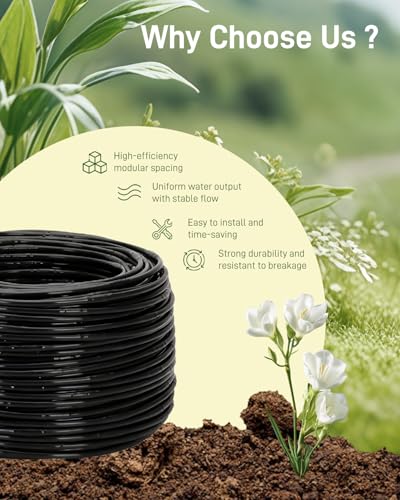 1/4" Drip Irrigation Tubing with 6" Emitter Spacing, (500 Ft Roll) Hydroponics Dripline with Built-in 0.5 GPH Dripper, Drip Line for Irrigation, Garden Beds and Greenhouses (Black) - size: 500FT