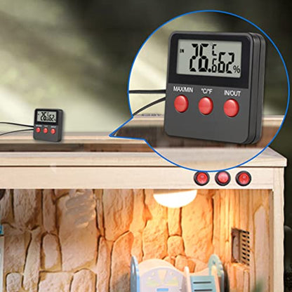 POPETPOP 2sets Digital Thermometer Hygrometer for Reptile Boxes Accurate Humidity Measurement for Turtle and Lizard Tanks Display for Incubation Monitoring