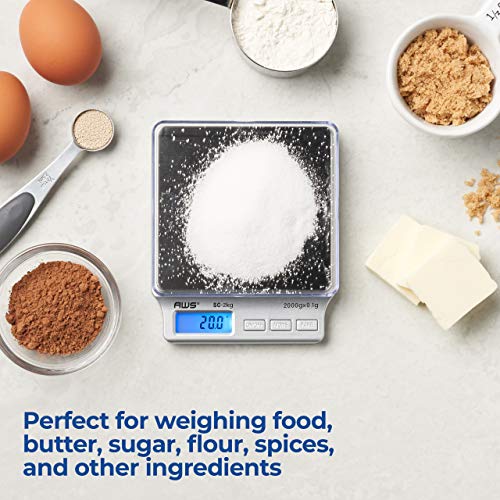 American Weigh Scales SC Series Precision Digital Kitchen Weight Scale, Food Measuring Scale, 2kg x 0.1g (Silver), AMW-SC-2KG - size: 2000g x 0.1g