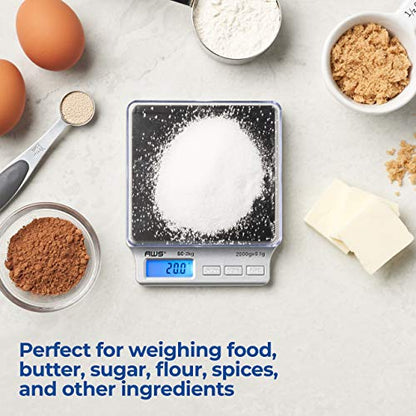 American Weigh Scales SC Series Precision Digital Kitchen Weight Scale, Food Measuring Scale, 2kg x 0.1g (Silver), AMW-SC-2KG - size: 2000g x 0.1g
